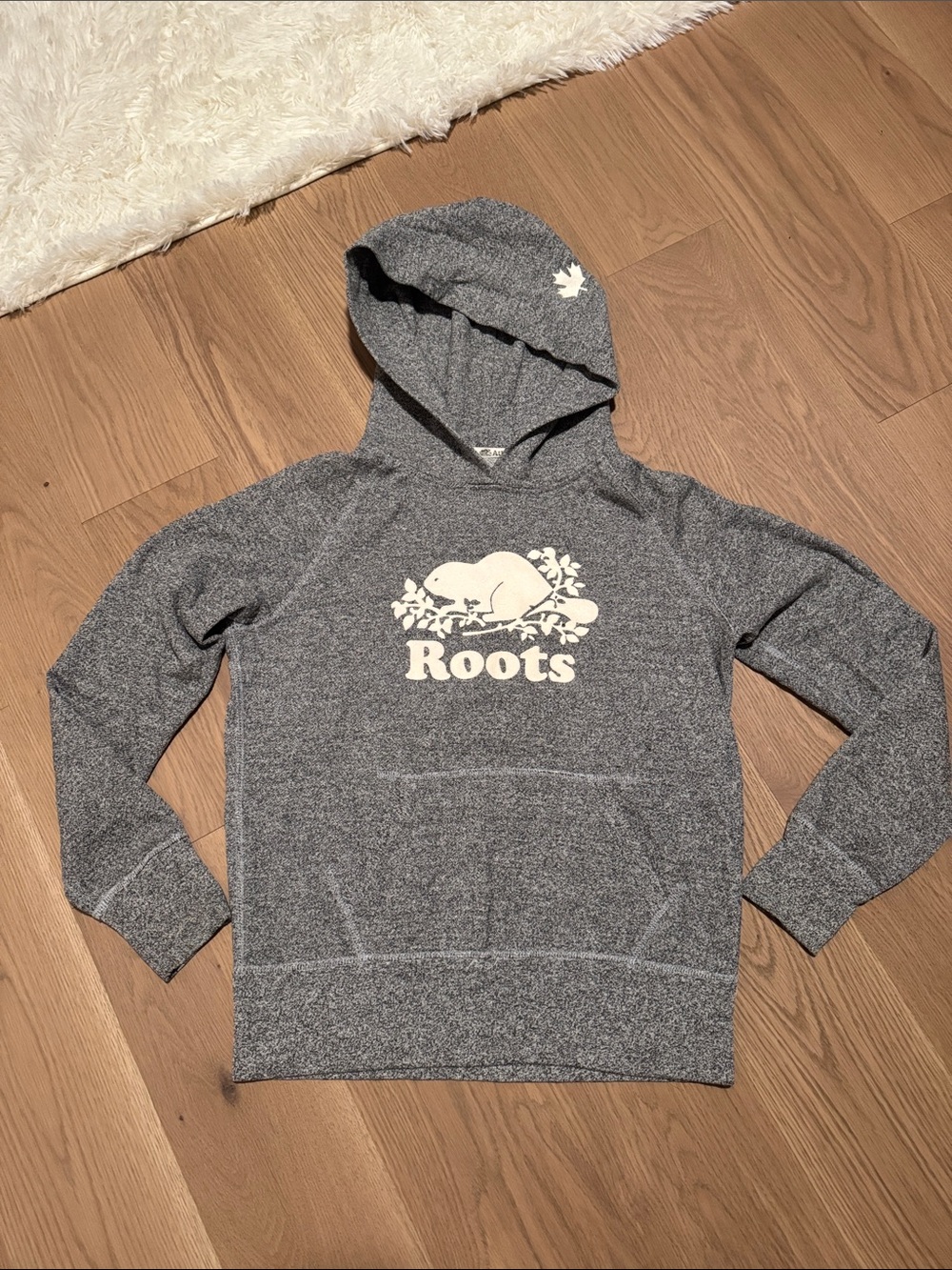 Roots Kids Gray Pullover Hoodie with White Logo